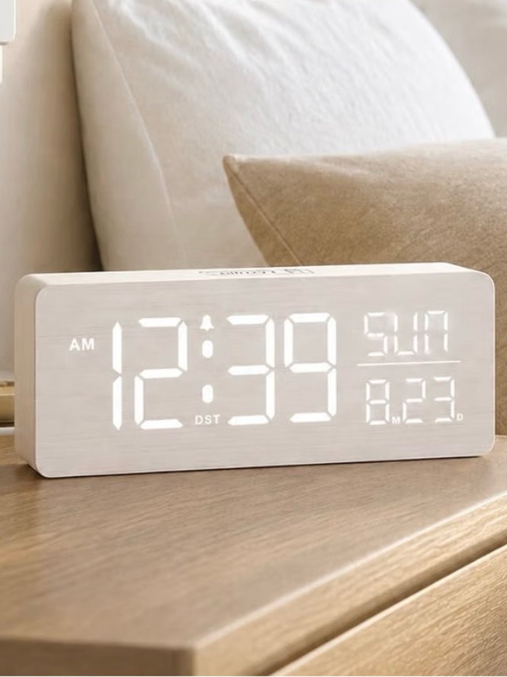 PEAKEEP Wooden Digital Alarm Clock Large Display, Textured Decoration